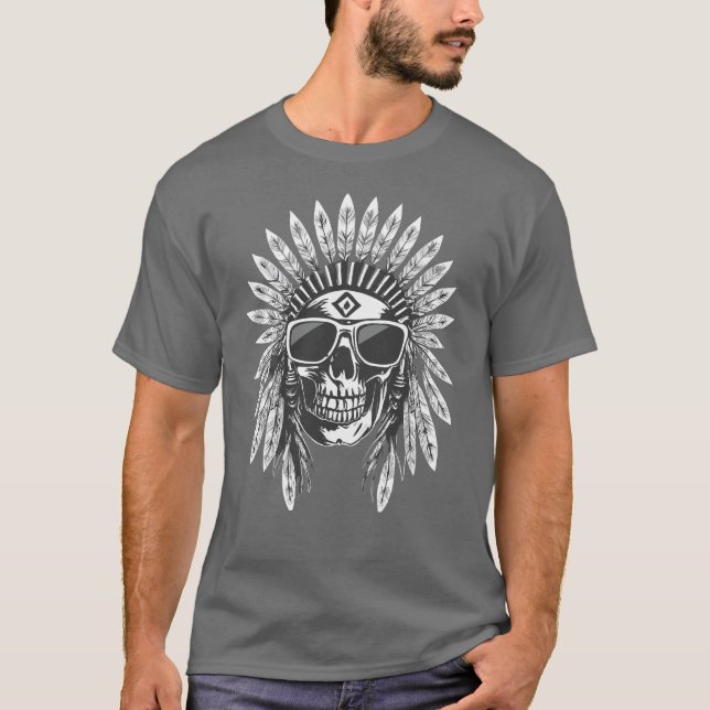 Native Indian Chief Skull Indian T Shirt (Framsida)
