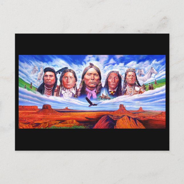Native Indian Chiefs Illustration Vykort (Framsida)
