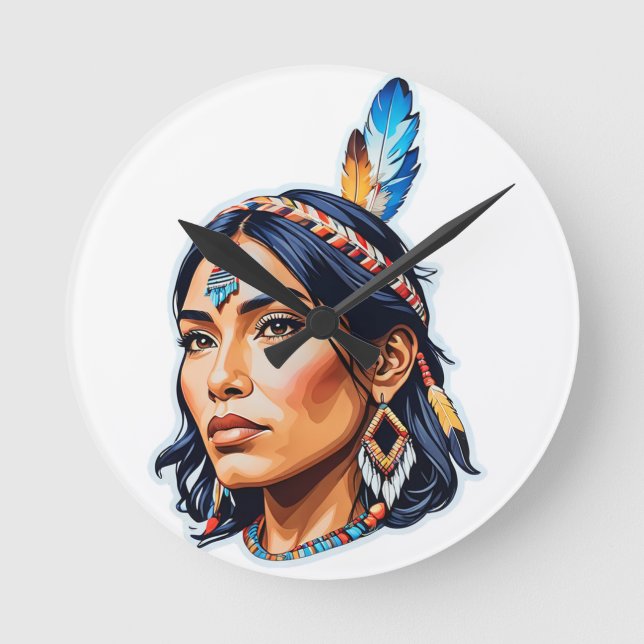 Native Indian Dam Rund Klocka (Framsida)