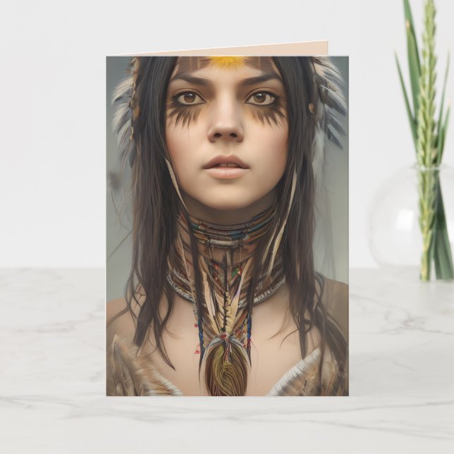 NATIVE INDIAN GIRL ART BIRTHDAY KORT (Framsida)