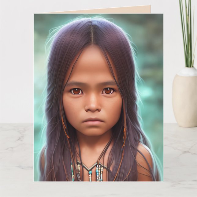 NATIVE INDIAN GIRL ART FÖDELSEDAGSKORT KORT (Framsida)