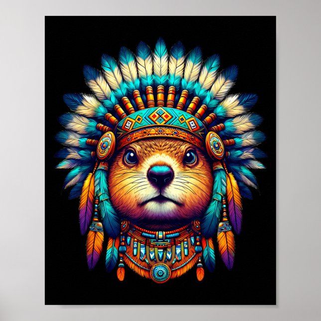 Native Indian Groundhog Native American Indian Fea Poster (Framsidan)