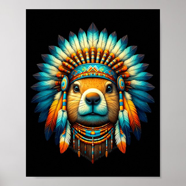 Native Indian Groundhog Native American Indian Fea Poster (Framsidan)