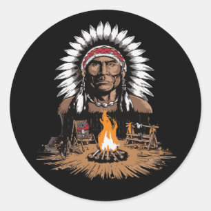 Native Indian Headdress Chief Camp Runt Klistermärke