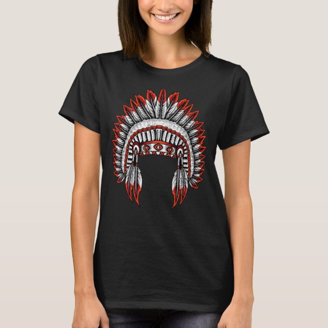 Native Indian Headdress Costume Jewelry D T Shirt (Framsida)