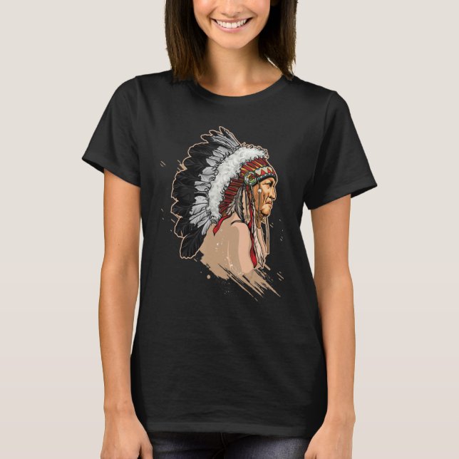 Native Indian Headdress T Shirt (Framsida)