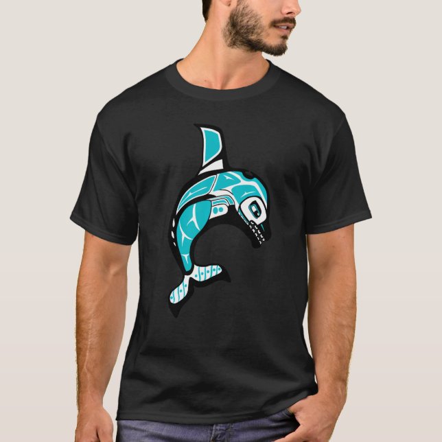 Native Indian Killer Whale Orca Pacific N T Shirt (Framsida)