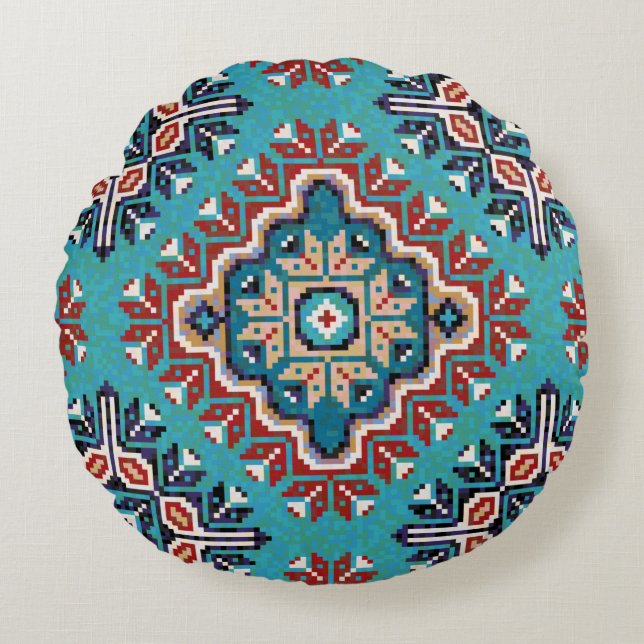 Native Indian Navajo Mosaic Mönster Rund Kudde (Framsidan)