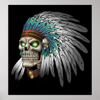 Native Indian Tribal Gothic Skull Poster