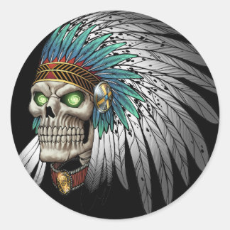 Native Indian Tribal Gothic Skull Runt Klistermärke