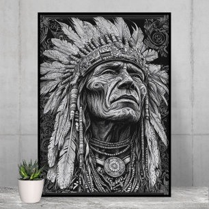 Native Indian Warrior Feather Headdress Poster