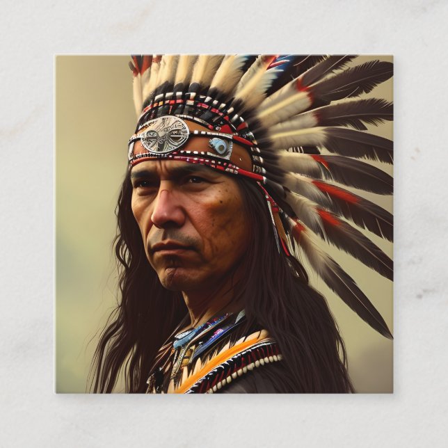 Native Indian Warrior Fyrkantigt Visitkort (Framsida)