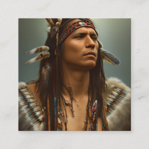 Native Indian Warrior Graphic Fyrkantigt Visitkort