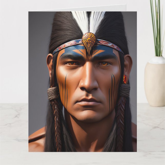 NATIVE INDIAN WARRIOR MAN FÖDELSEDAGSKORT KORT (Framsida)