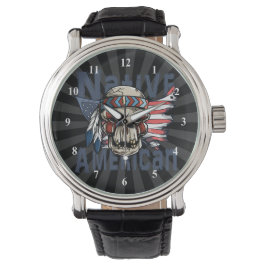 Native Indian Warrior Skull USA flagga Armbandsur