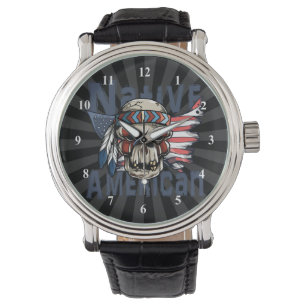 Native Indian Warrior Skull USA flagga Armbandsur