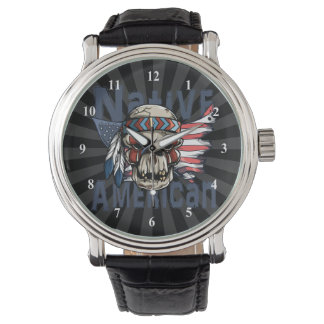 Native Indian Warrior Skull USA flagga Armbandsur