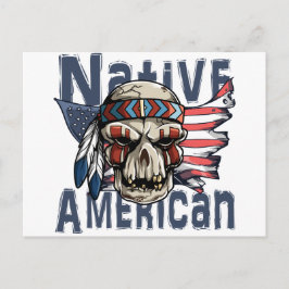 Native Indian Warrior Skull USA flagga Vykort