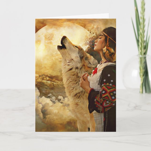 NATIVE INDIAN WOMAN BLANK GREETING CARD KORT (Framsida)