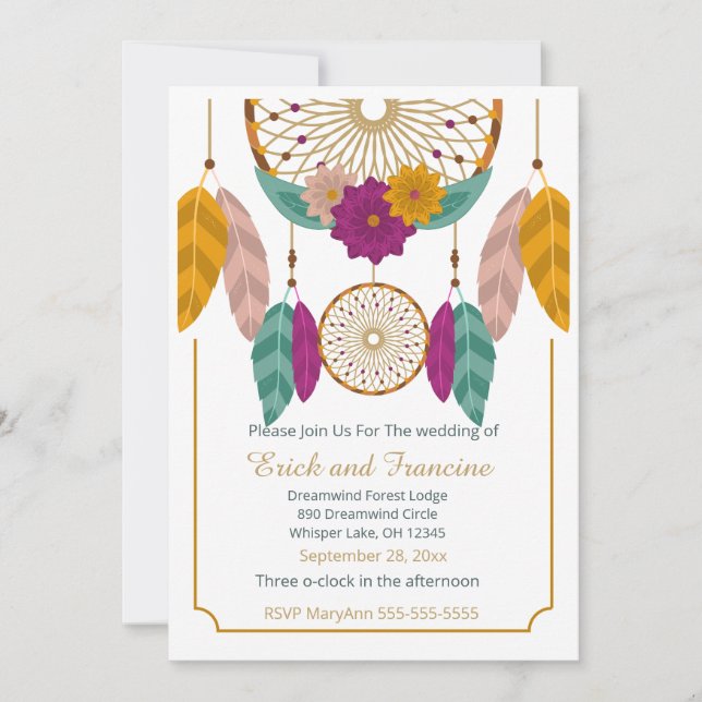 Native Inspired Dreamcatcher Wedding Invitation Spara Datumet (Framsida)