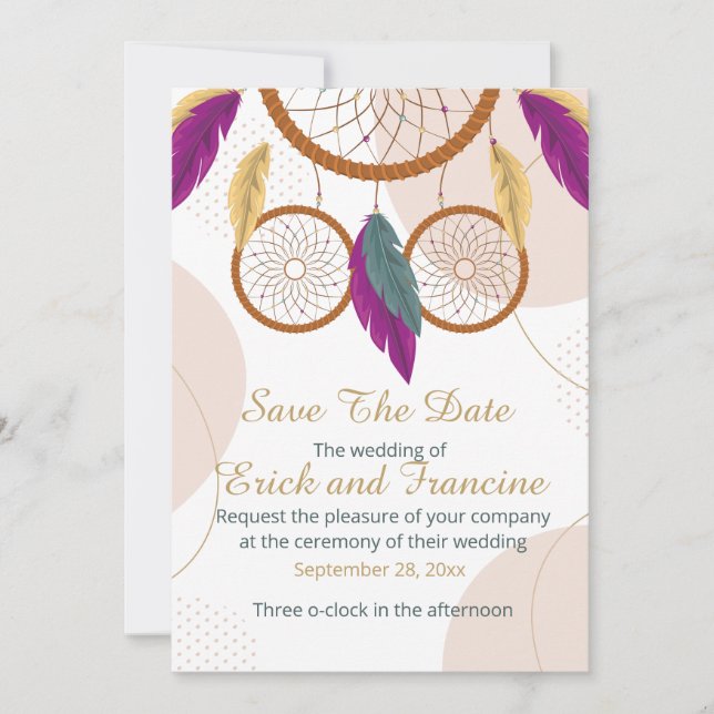 Native Inspired Dreamcatcher Wedding Save the Date Spara Datumet (Framsida)