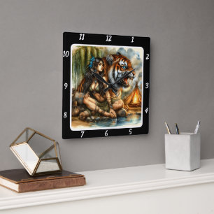 Native Journey: Gömt Väg Tigers hjärta Fyrkantig Klocka