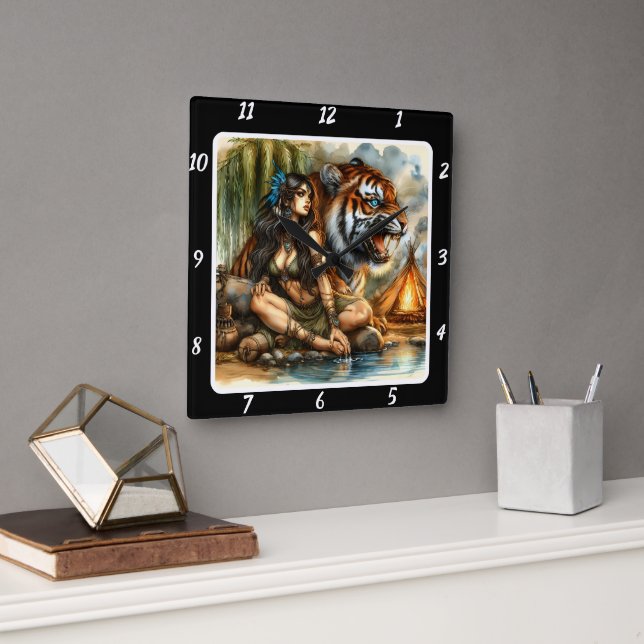 Native Journey: Gömt Väg Tigers hjärta Fyrkantig Klocka (Kontor)