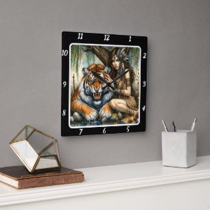 Native Majesty: Tigers Gaze River Lugn Fyrkantig Klocka