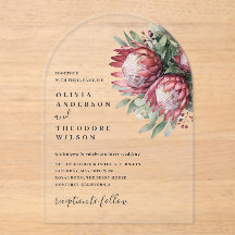 Native Protea Watercolor Blommigt Boho Botanical