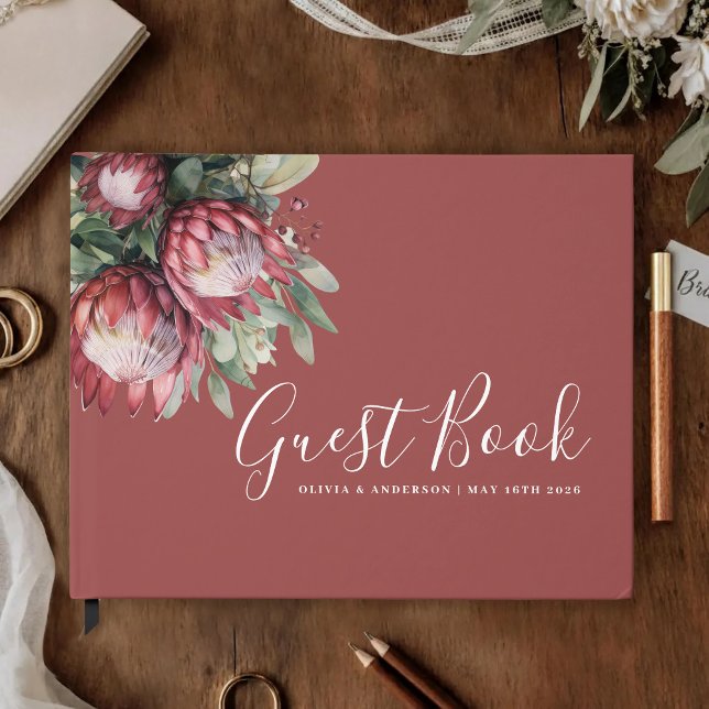Native Protea Watercolor Blommigt Boho Botanical Gästböcker (Skapare uppladdad)