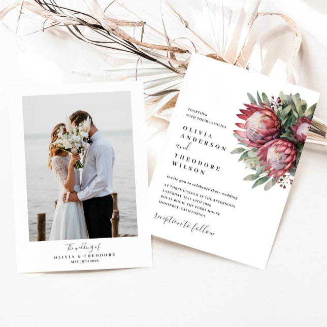 Native Protea Watercolor Blommigt Boho Botanical Inbjudningar (Skapare uppladdad)