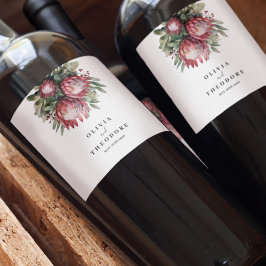 Native Protea Watercolor Blommigt Boho Botanical Vinflaska Etikett