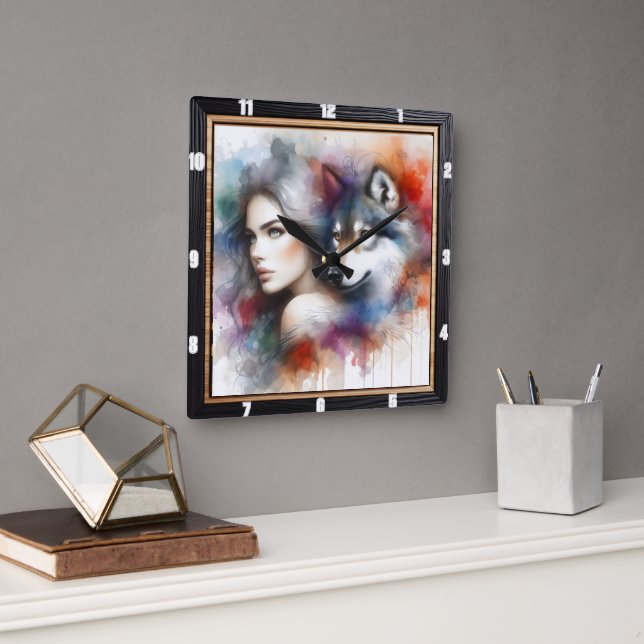 Native Solitude: Willow Träd Nght Dream Fyrkantig Klocka (Kontor)