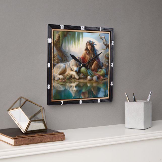 Native Starry Night: Gräs Echoes Lugn Fyrkantig Klocka (Kontor)