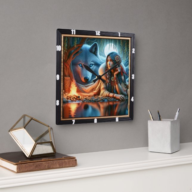 Native Stillness: Flodens Twilight-Lugn Kant Fyrkantig Klocka (Kontor)