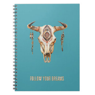 Native Tribal Bull Horns Skull Anteckningsbok