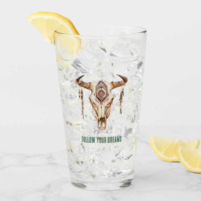 Native Tribal Bull Horns Skull Glaskopp (Framsida Ice)