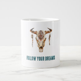 Native Tribal Bull Horns Skull Jumbo Mugg