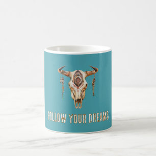 Native Tribal Bull Horns Skull Kaffemugg