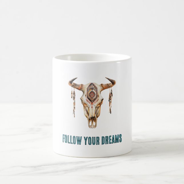 Native Tribal Bull Horns Skull Kaffemugg (Center)