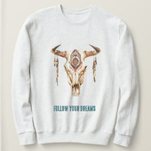 Native Tribal Bull Horns Skull T Shirt