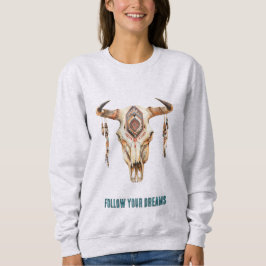 Native Tribal Bull Horns Skull T Shirt