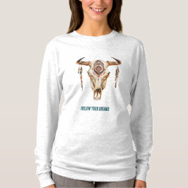 Native Tribal Bull Horns Skull T Shirt