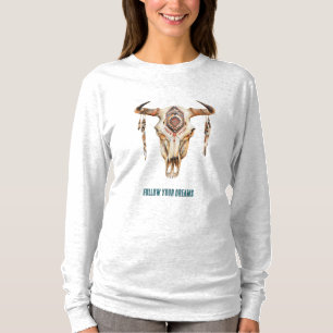Native Tribal Bull Horns Skull T Shirt