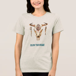 Native Tribal Bull Horns Skull T Shirt