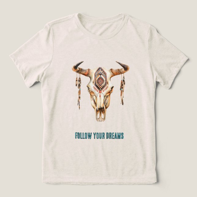 Native Tribal Bull Horns Skull T Shirt (Design Framsida)