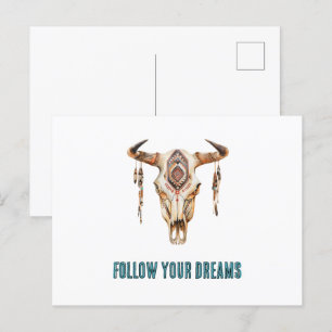 Native Tribal Bull Horns Skull Vykort