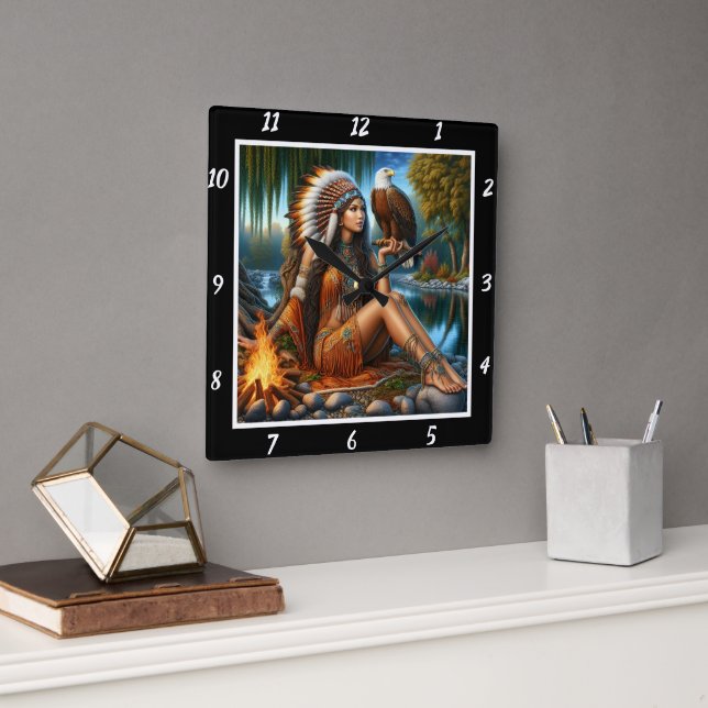 Native Vision: Eagles Ögon-bergens Mist Fyrkantig Klocka (Kontor)