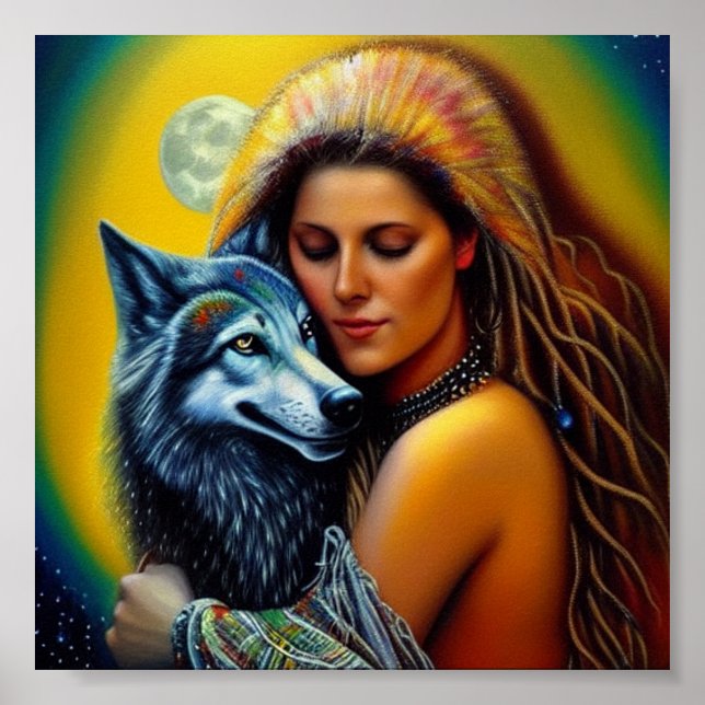 Native woman and wolf poster (Framsidan)