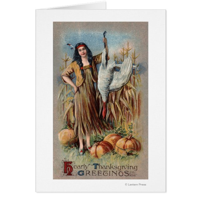 Native Woman Holding Turkey Hälsningskort (Framsidan)